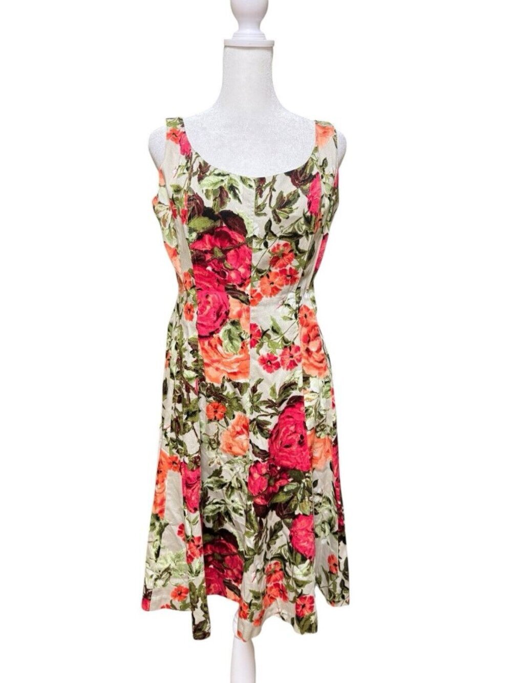 Nine West Floral Fit Flare Dress Size 10 Cotton Stretch Sleeveless